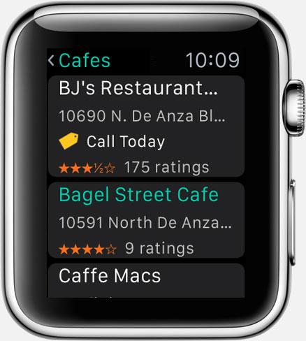 Where To? for Apple Watch: result list